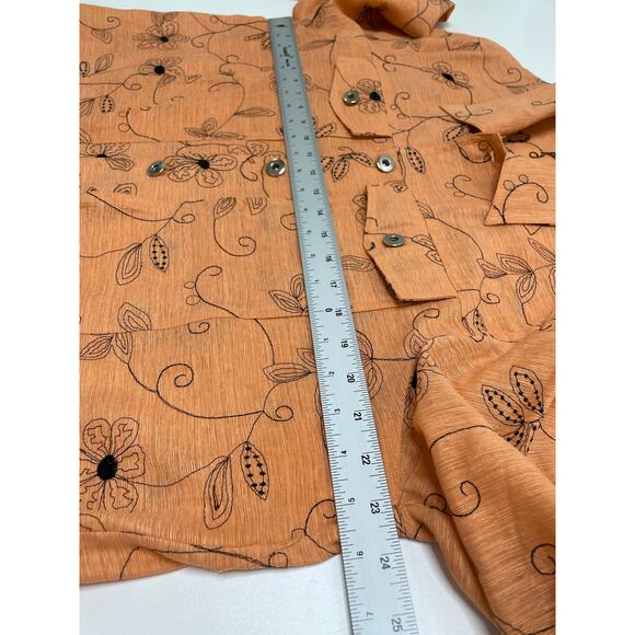 Silkland Woman Long Sleeve Silk Embroidered Floral Button Down Shirt Orange 1X - Picture 8 of 9